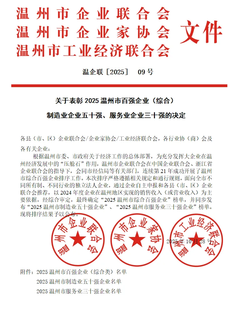 助力万亿GDP新征程 温州综合百强企业名单出炉