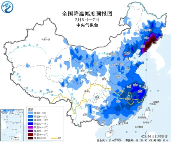 寒潮雨雪来了！中东部迎剧烈降温 南方将现较大范围雨雪