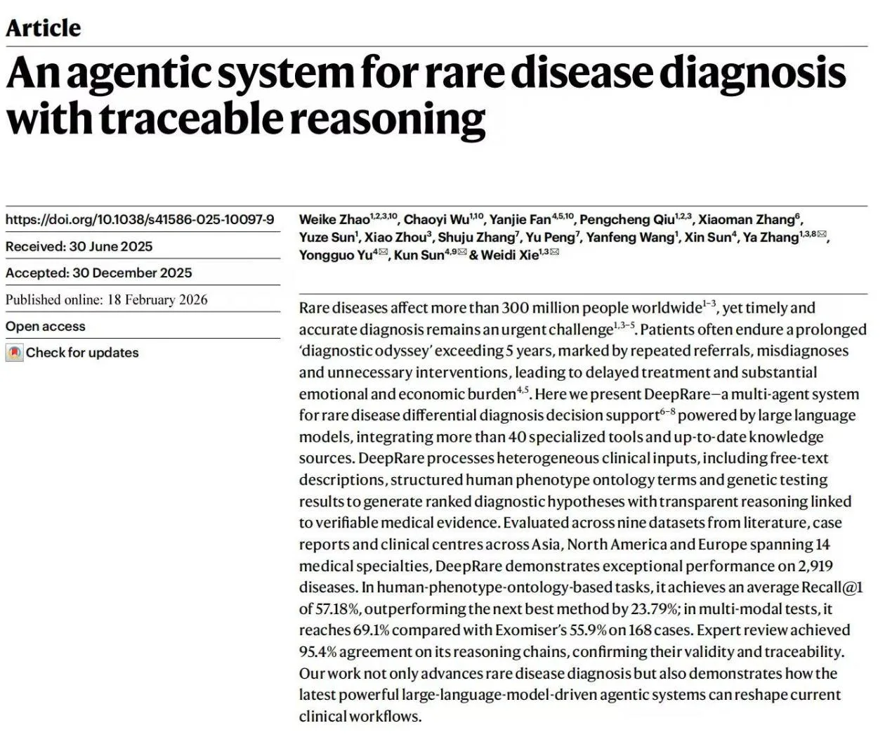 中国科研团队研发出AI看病系统 诊断罕见病“有根有据”